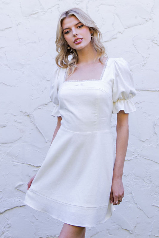 Puff Sleeve Square Neck Dress