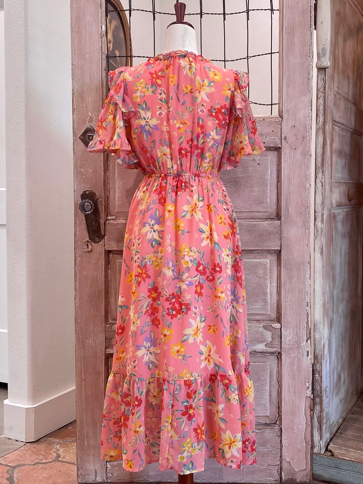 Flutter Sleeve Floral Midi Dress