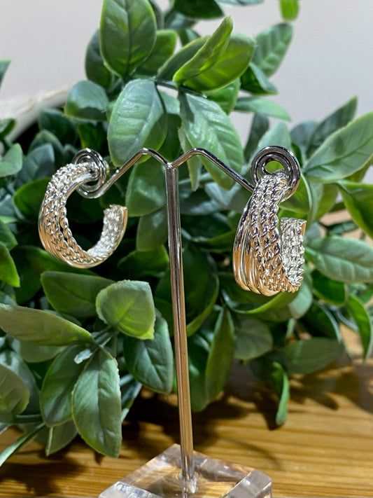 Silver Textured 1" Layered Hoop Earring