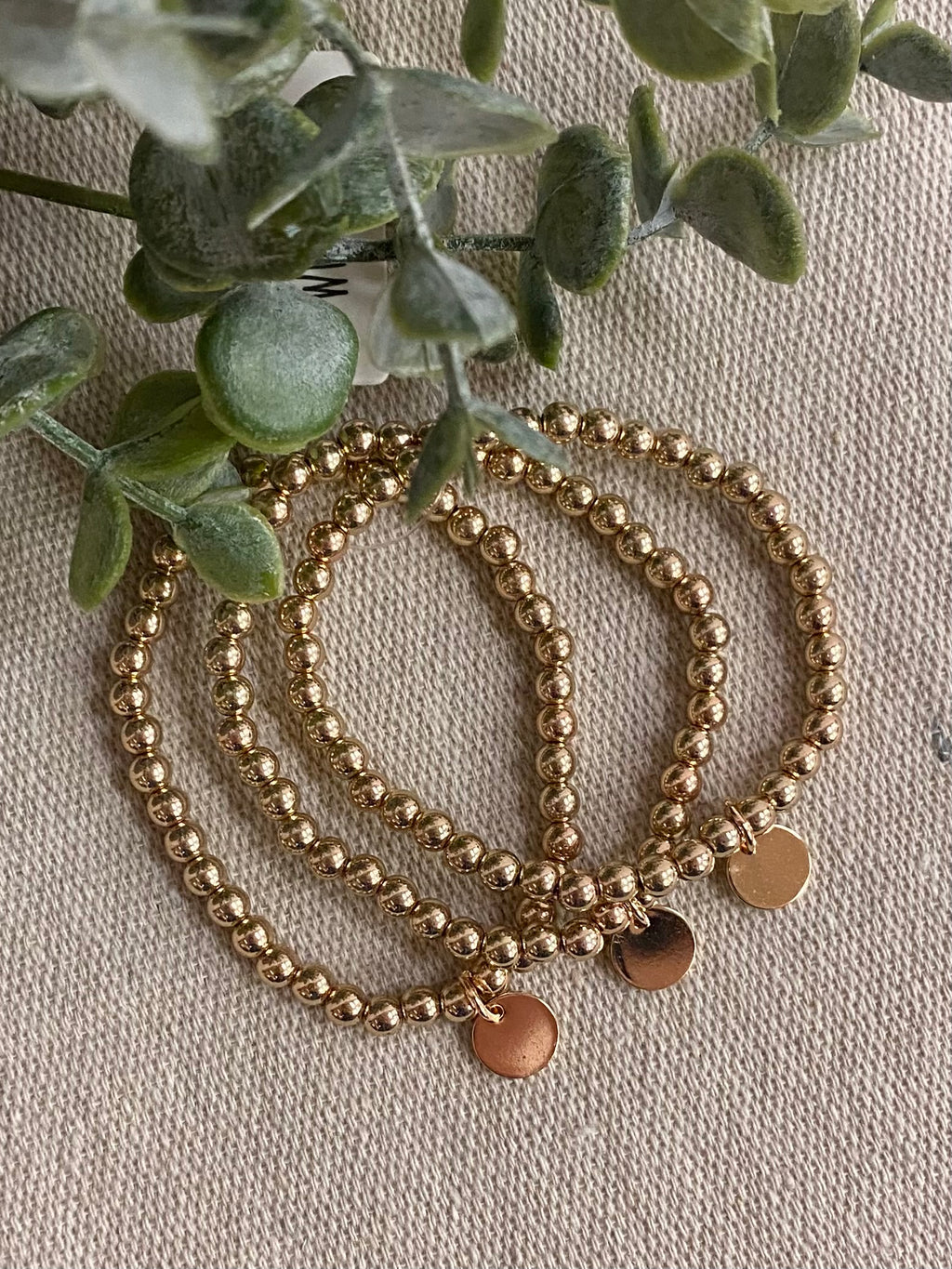Gold Metal Disc Charm Bracelet