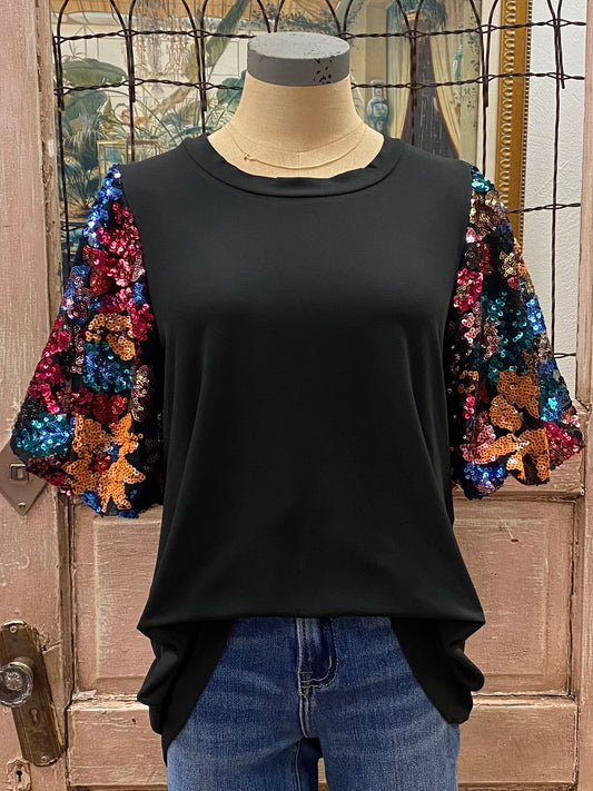 Sequin Bubble Sleeve Knit Top