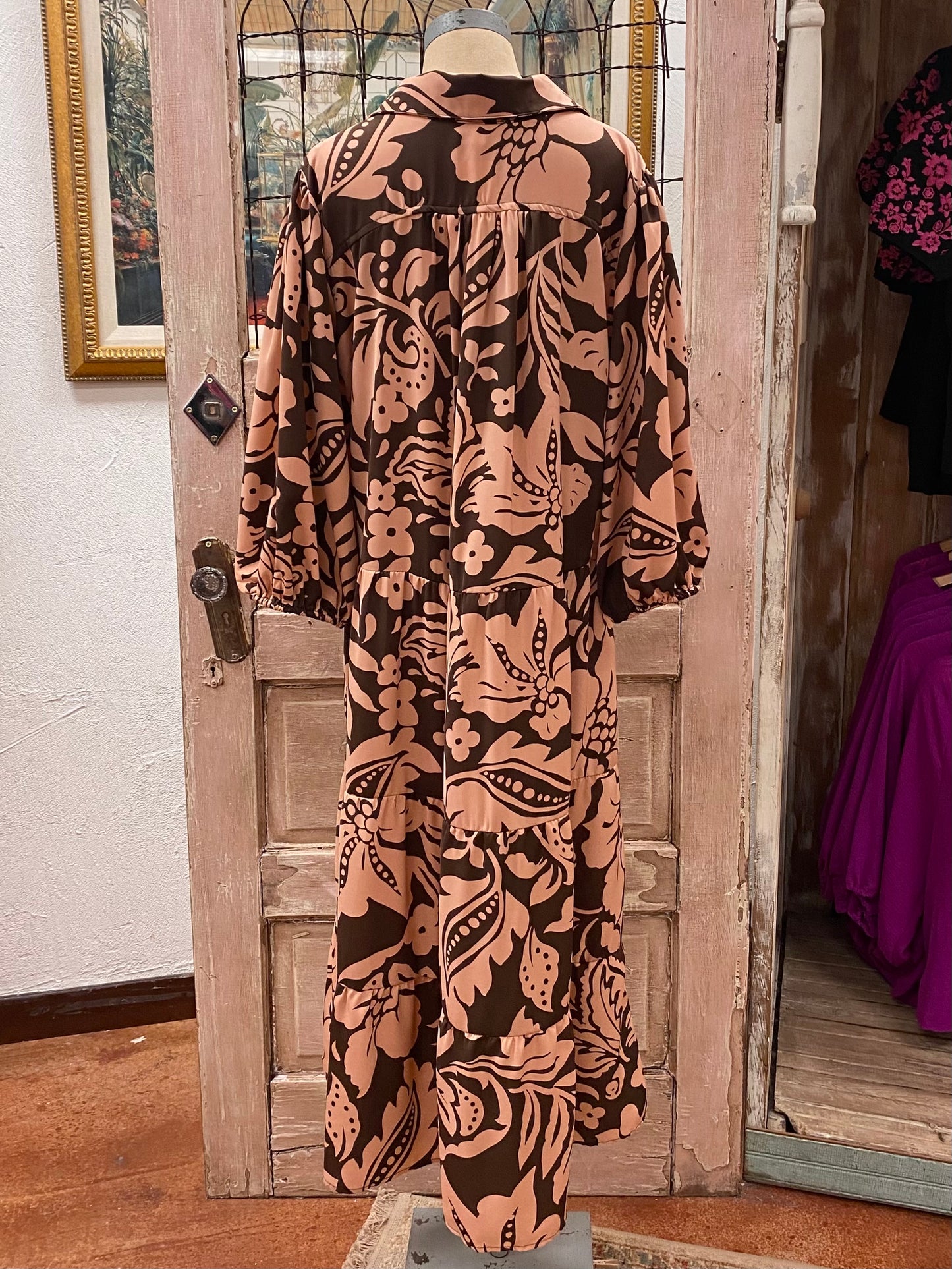 Two-Tone Print Tiered Dress | XL-2XL