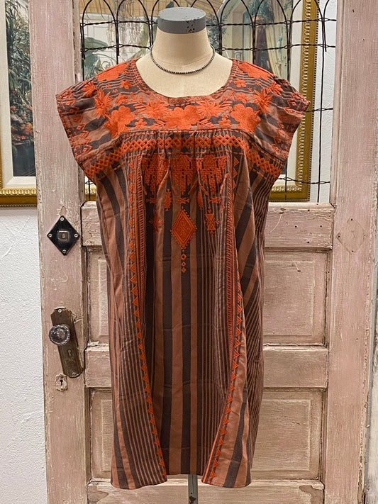 Rust Embroidered Dress | S-3XL