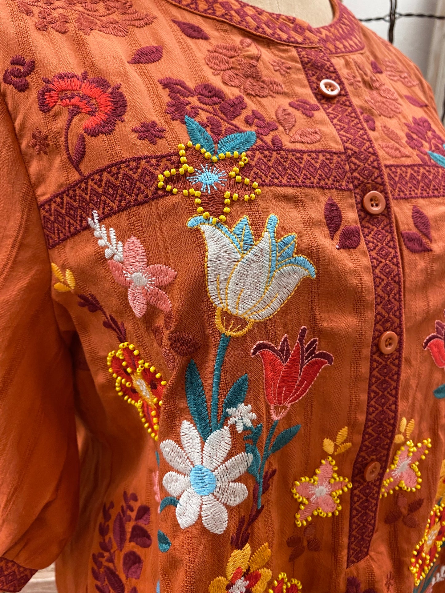 Rust Embroidered Top