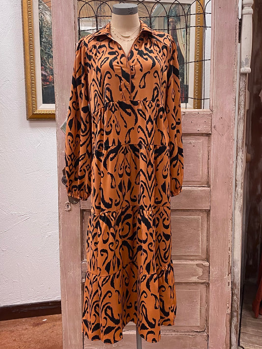Camel Print Tiered Dress | S-2XL
