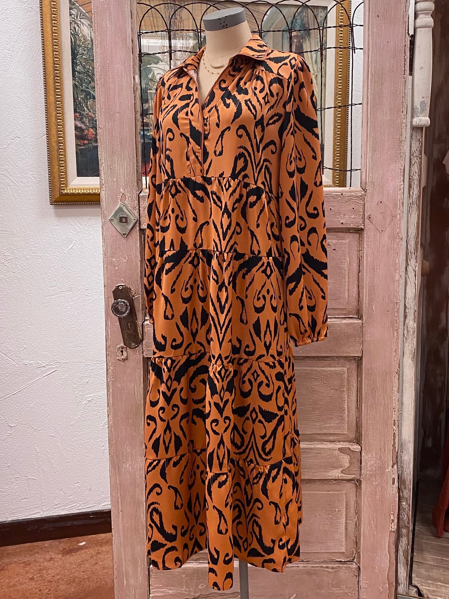 Camel Print Tiered Dress | S-2XL