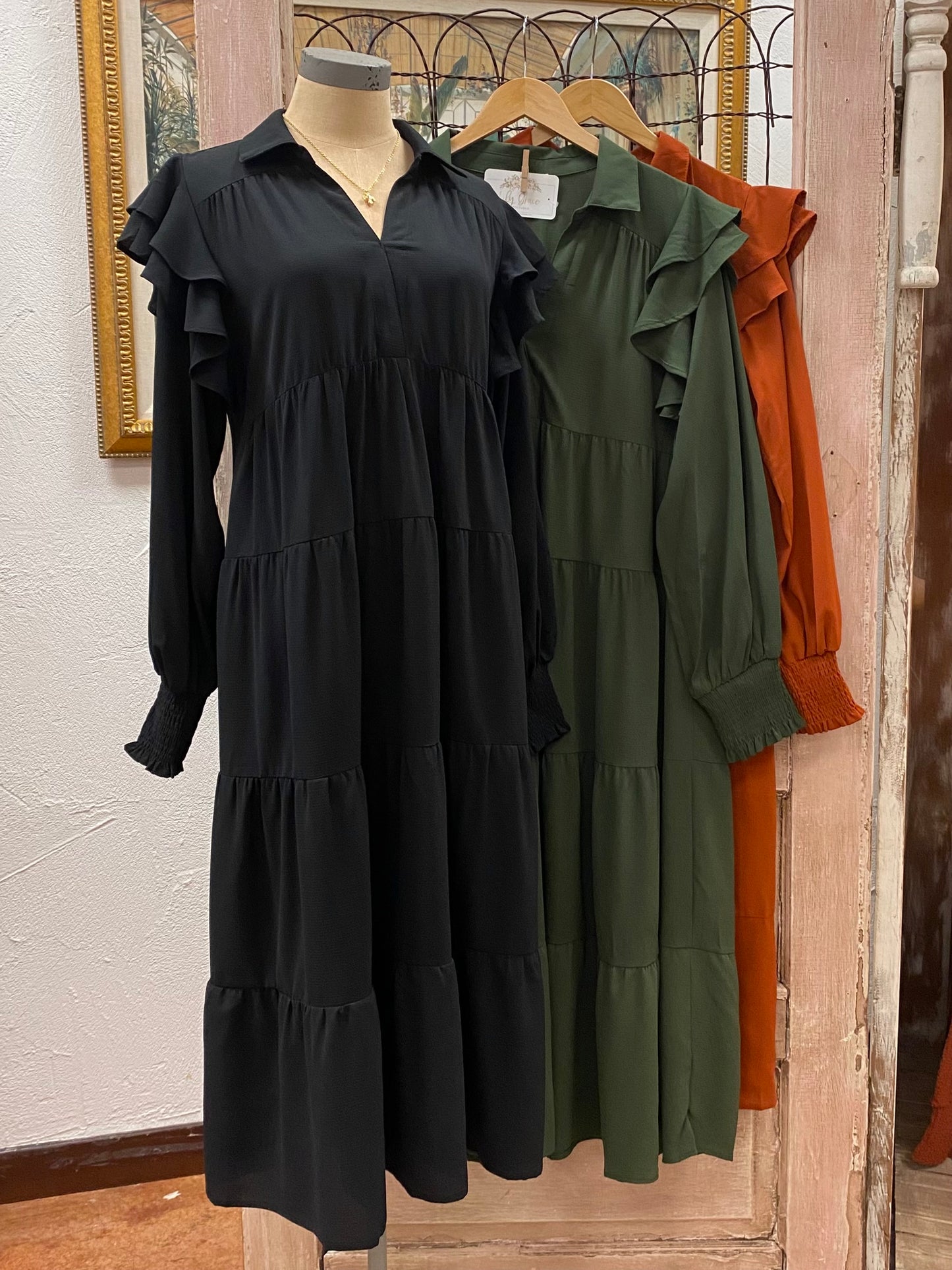 Ruffle Sleeves Tiered Maxi Dress | S-2XL