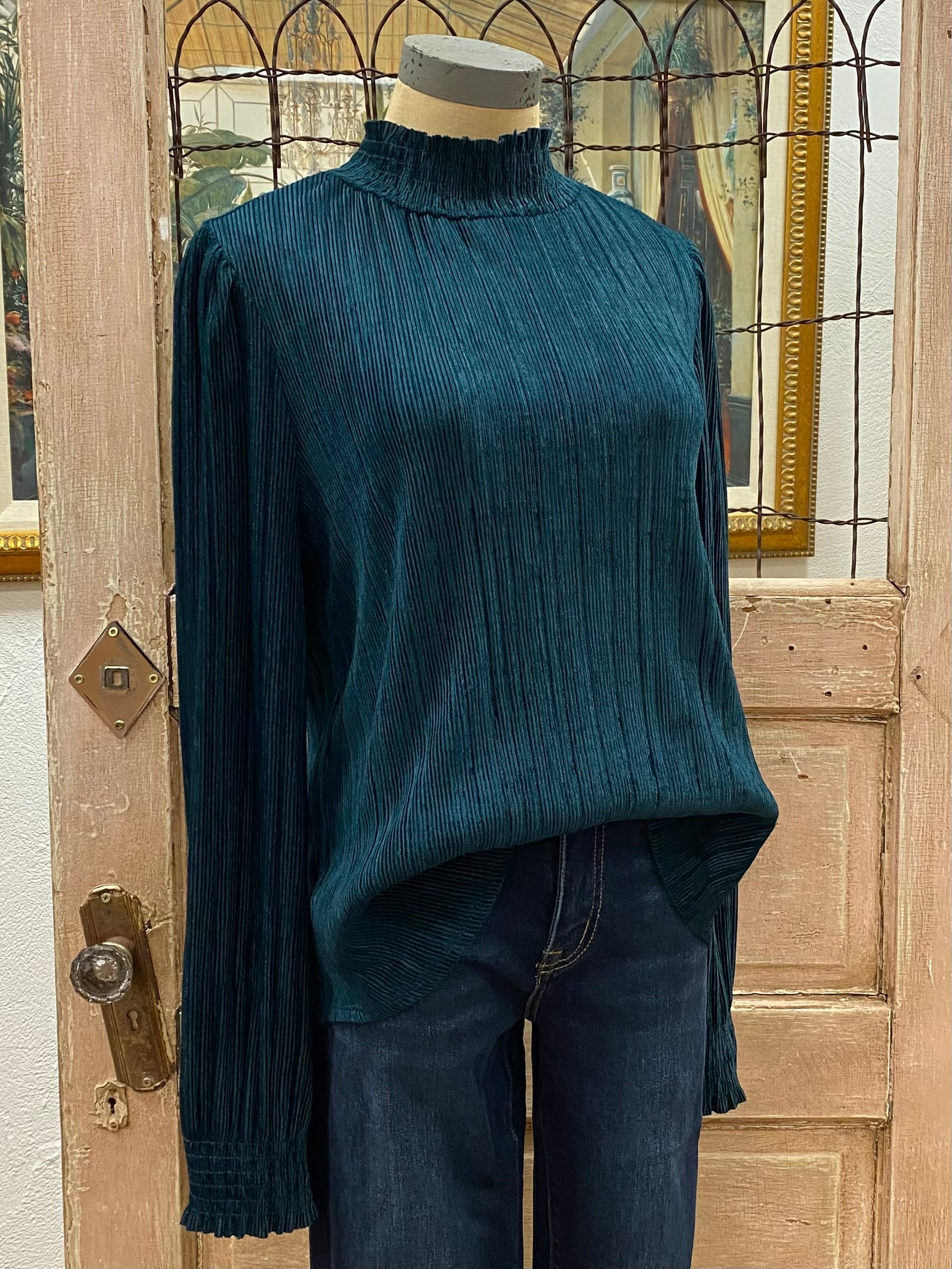 Smocked Velvet Ribbed Top