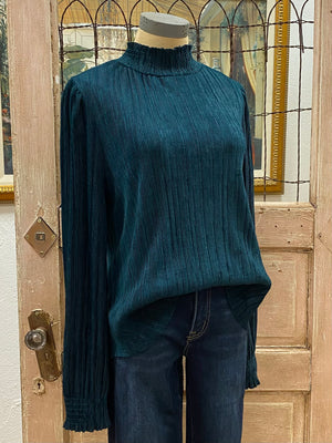 Smocked Velvet Ribbed Top