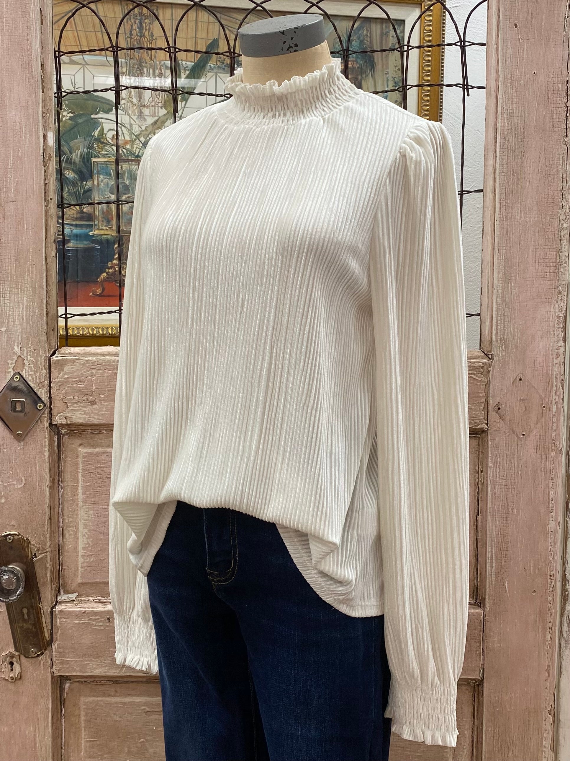 Smocked Velvet Ribbed Top