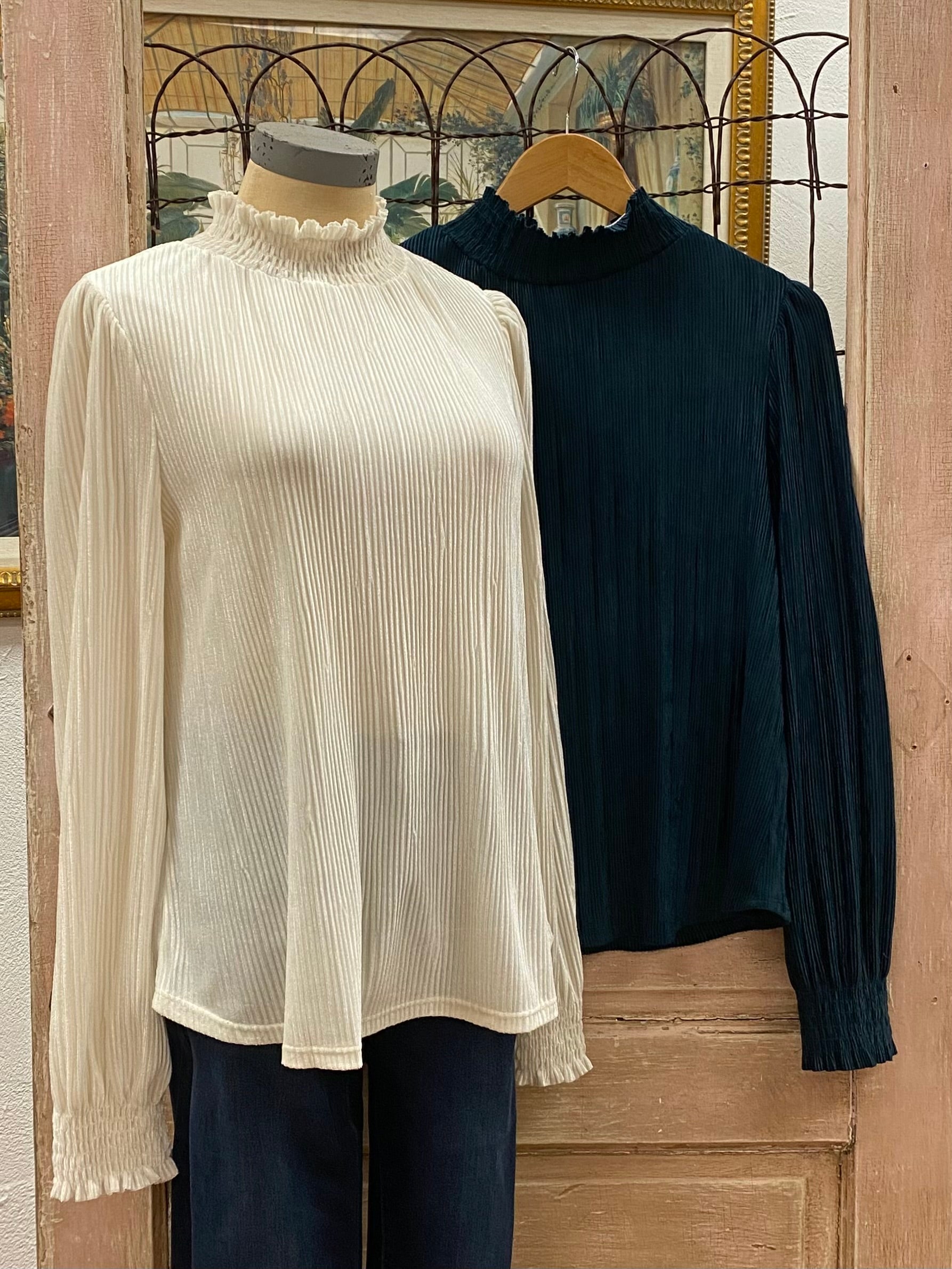 Smocked Velvet Ribbed Top