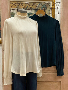 Smocked Velvet Ribbed Top