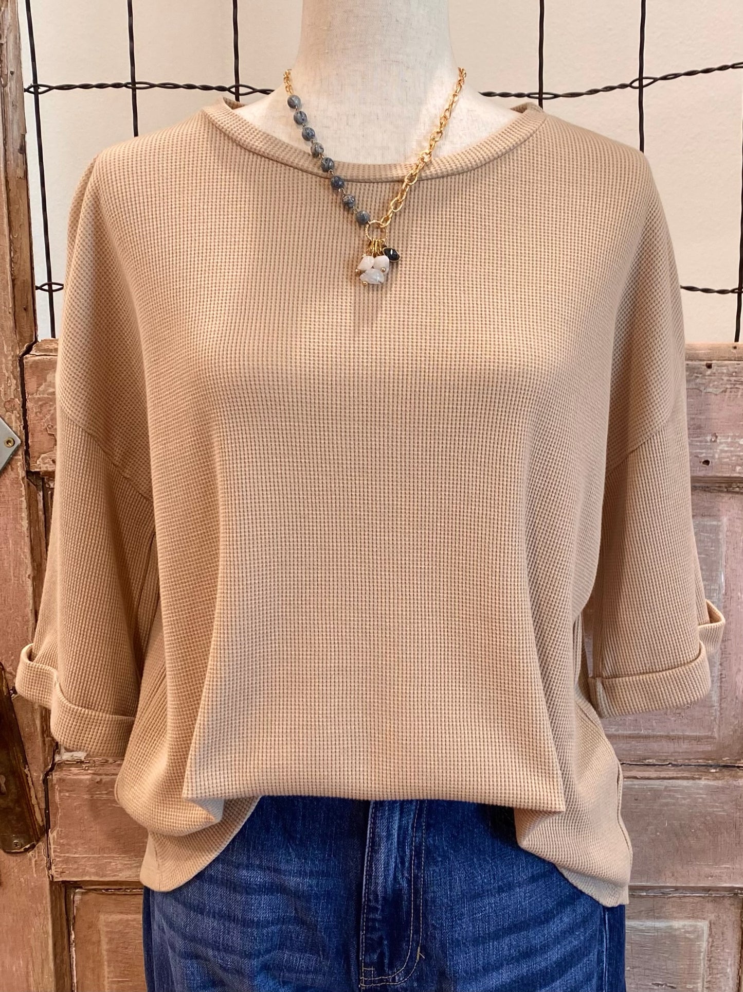 Waffle Knit Top in Taupe