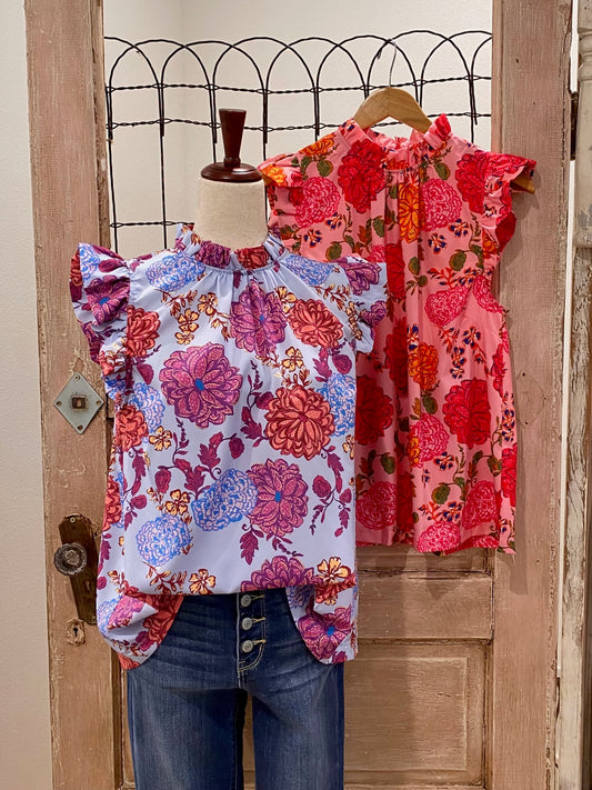 Floral Ruffle Neck Top
