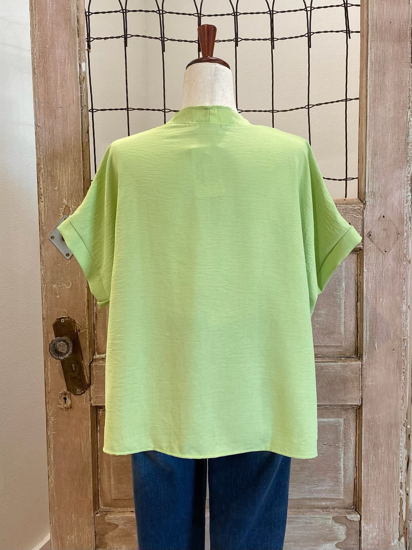 Oversized V-Neck with Folded Sleeves Top