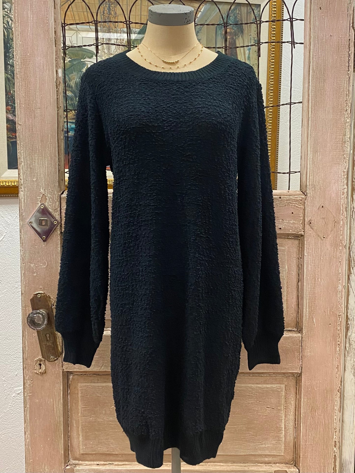 Black Sweater Dress with Ribbed Hem