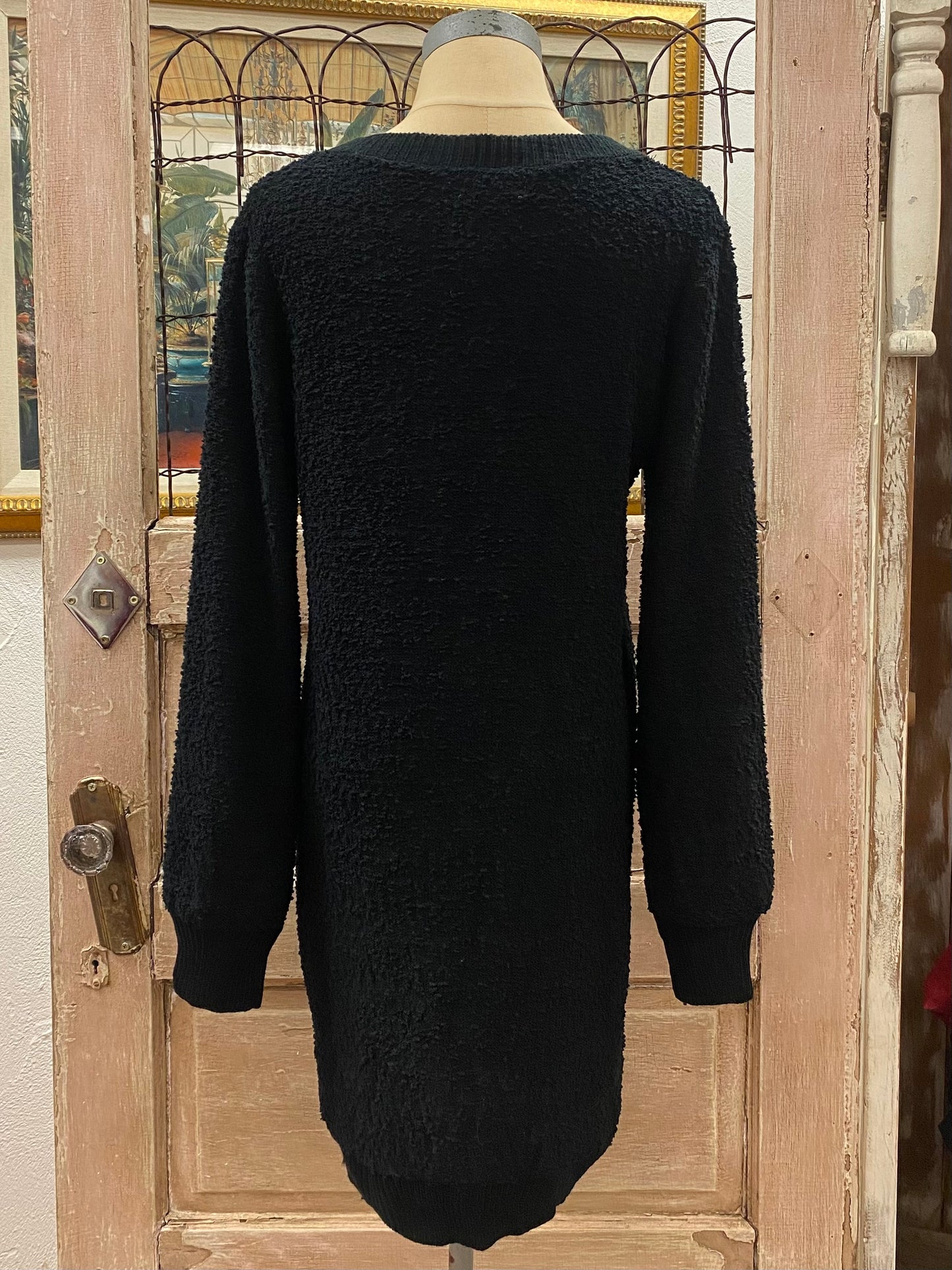 Black Sweater Dress with Ribbed Hem