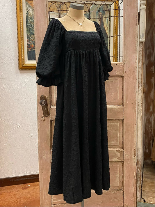Textured Peasant Sleeve Babydoll Dress
