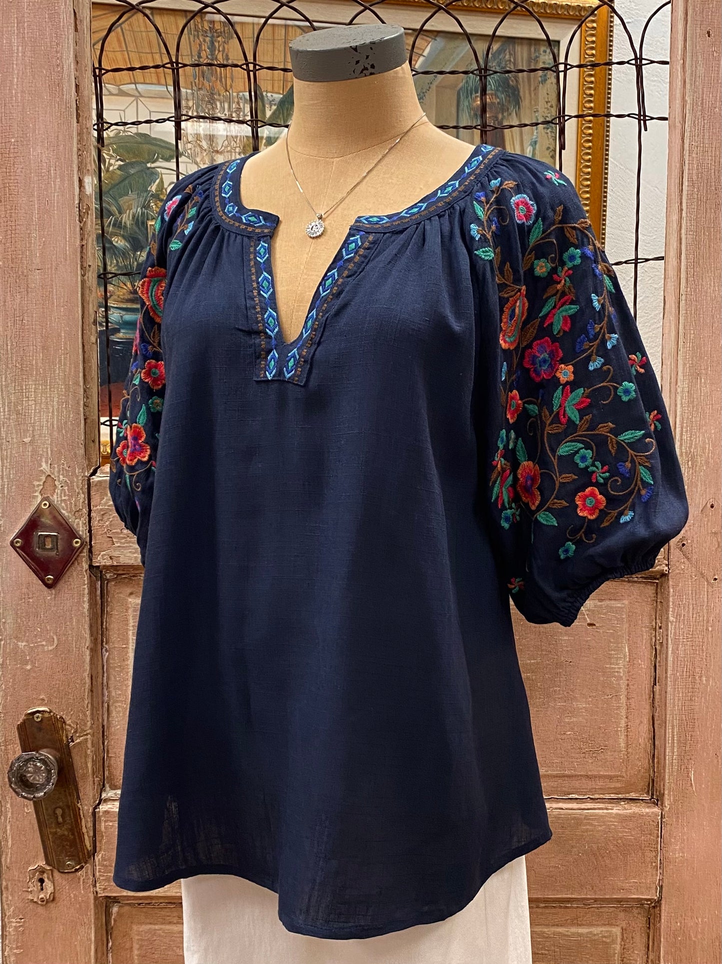 Linen Embroidered Top