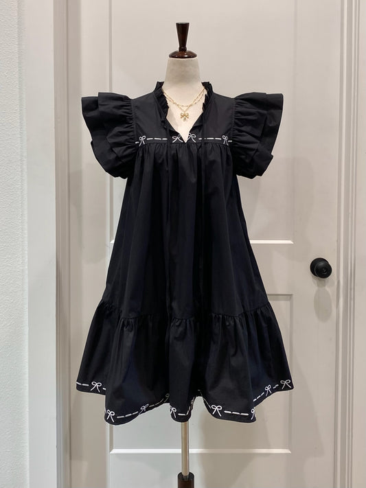 Solid Poplin Babydoll Bow Dress | S-3XL