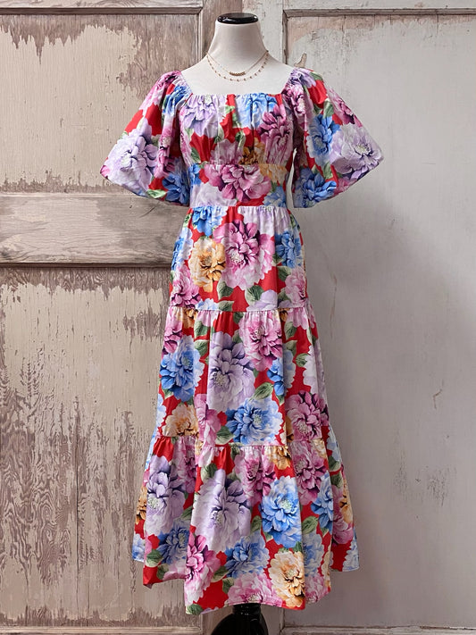 Flower Print Poplin Maxi Dress