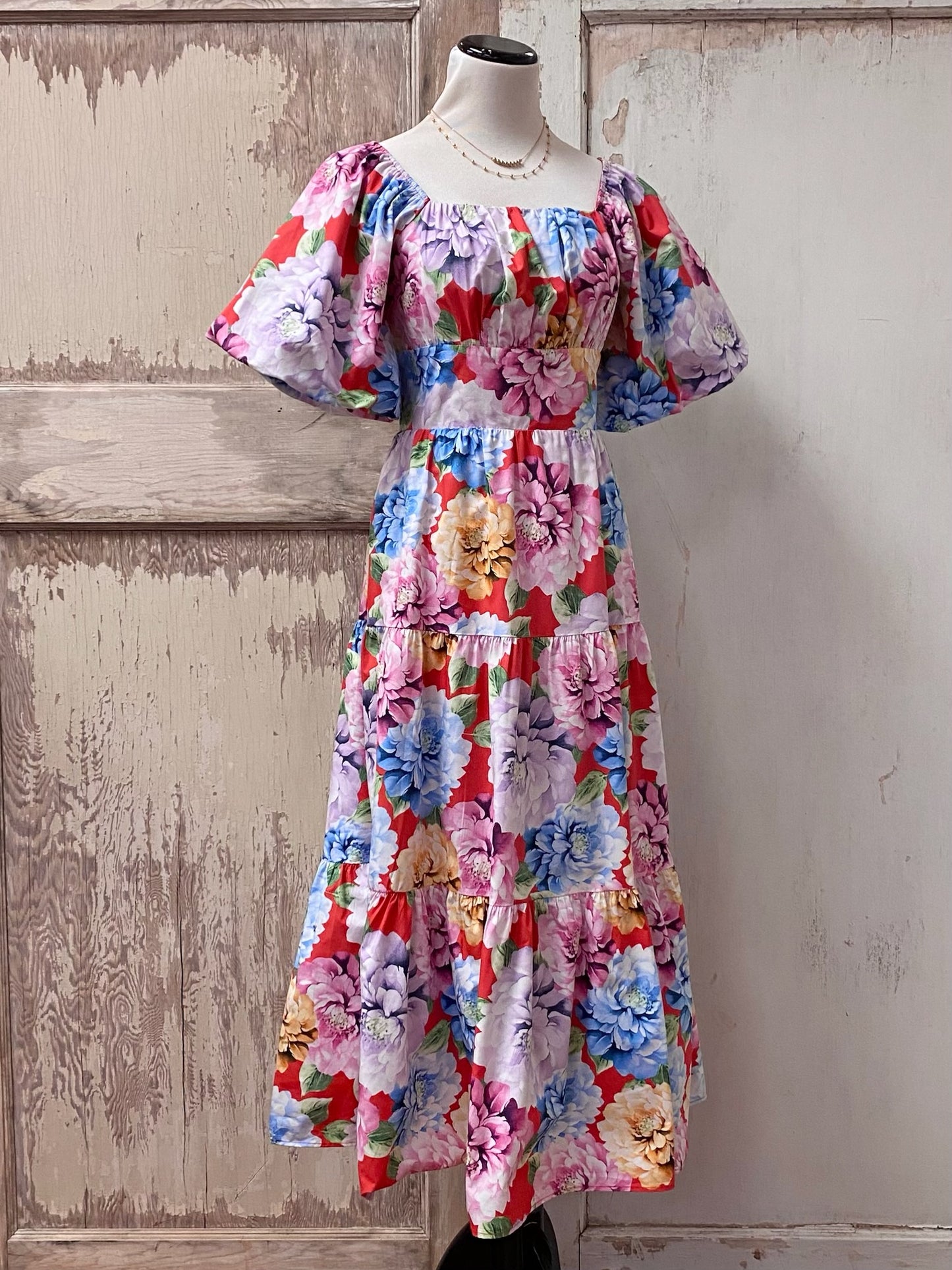 Flower Print Poplin Maxi Dress