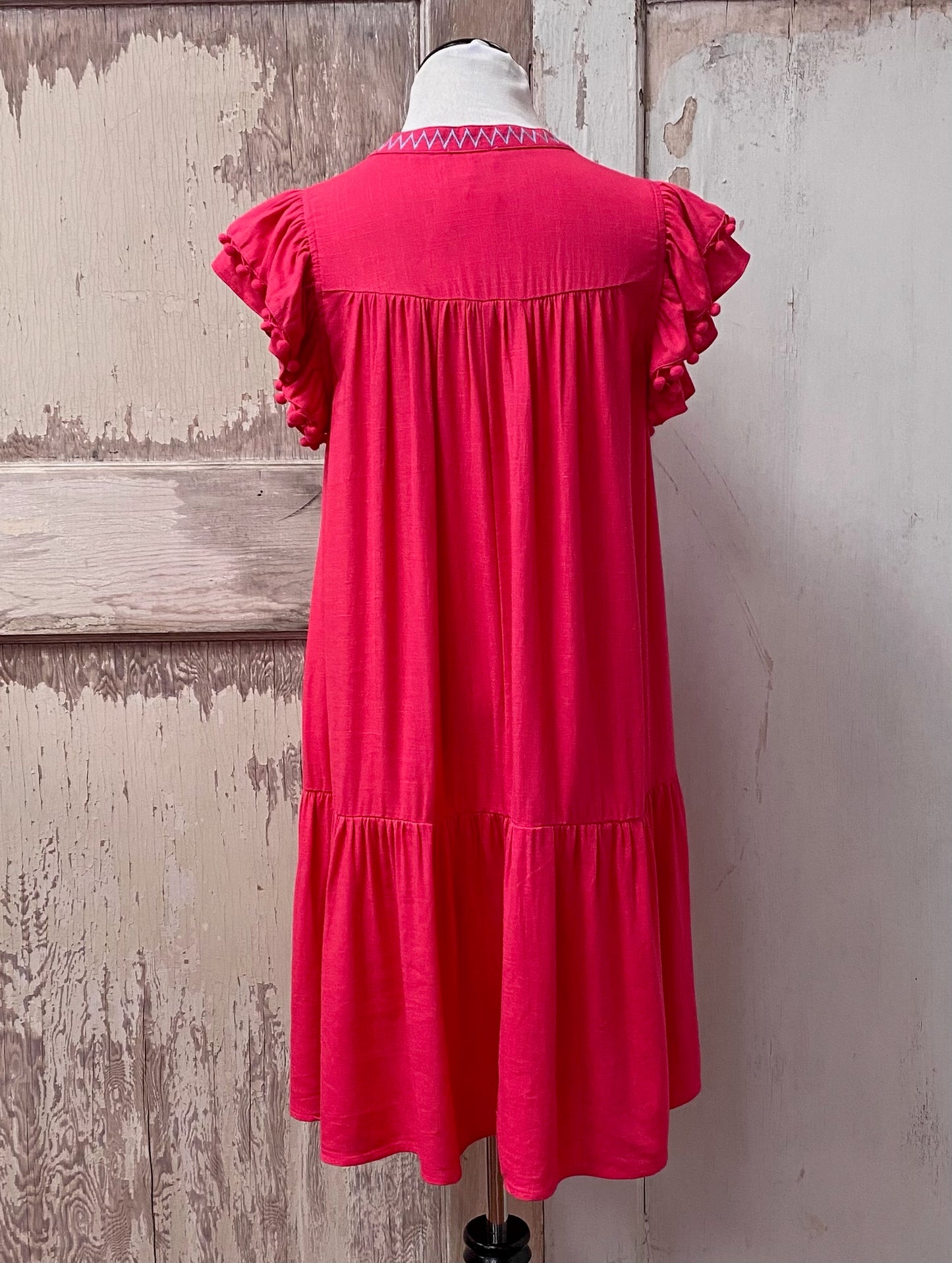 Linen Blend Embroidered Dress