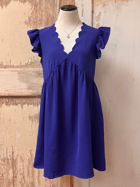 Scalloped Neckline Dress in Royal Blue