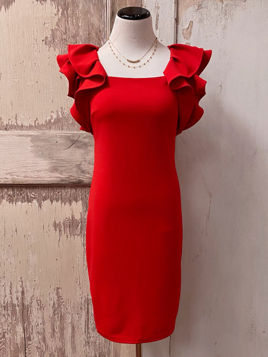 Red Ruffled Sleeve Dress