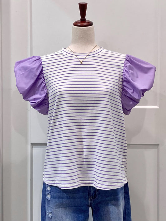 Striped Knit Bubble Short Sleeve Top | S-3XL