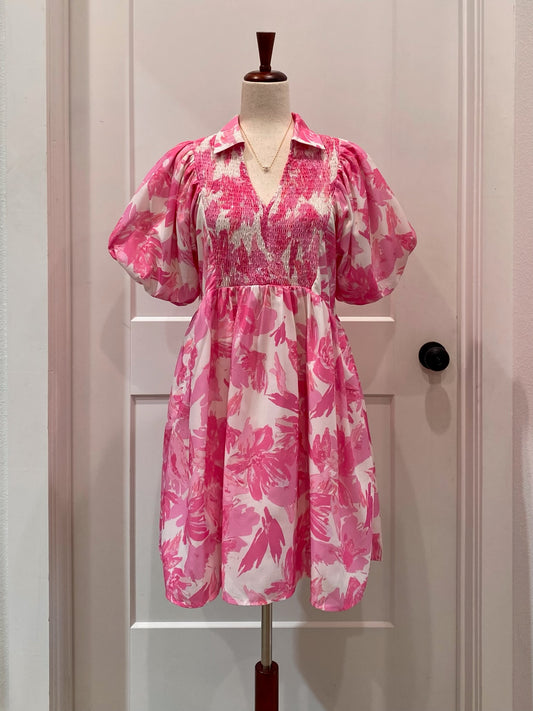 Pink Floral Print Dress