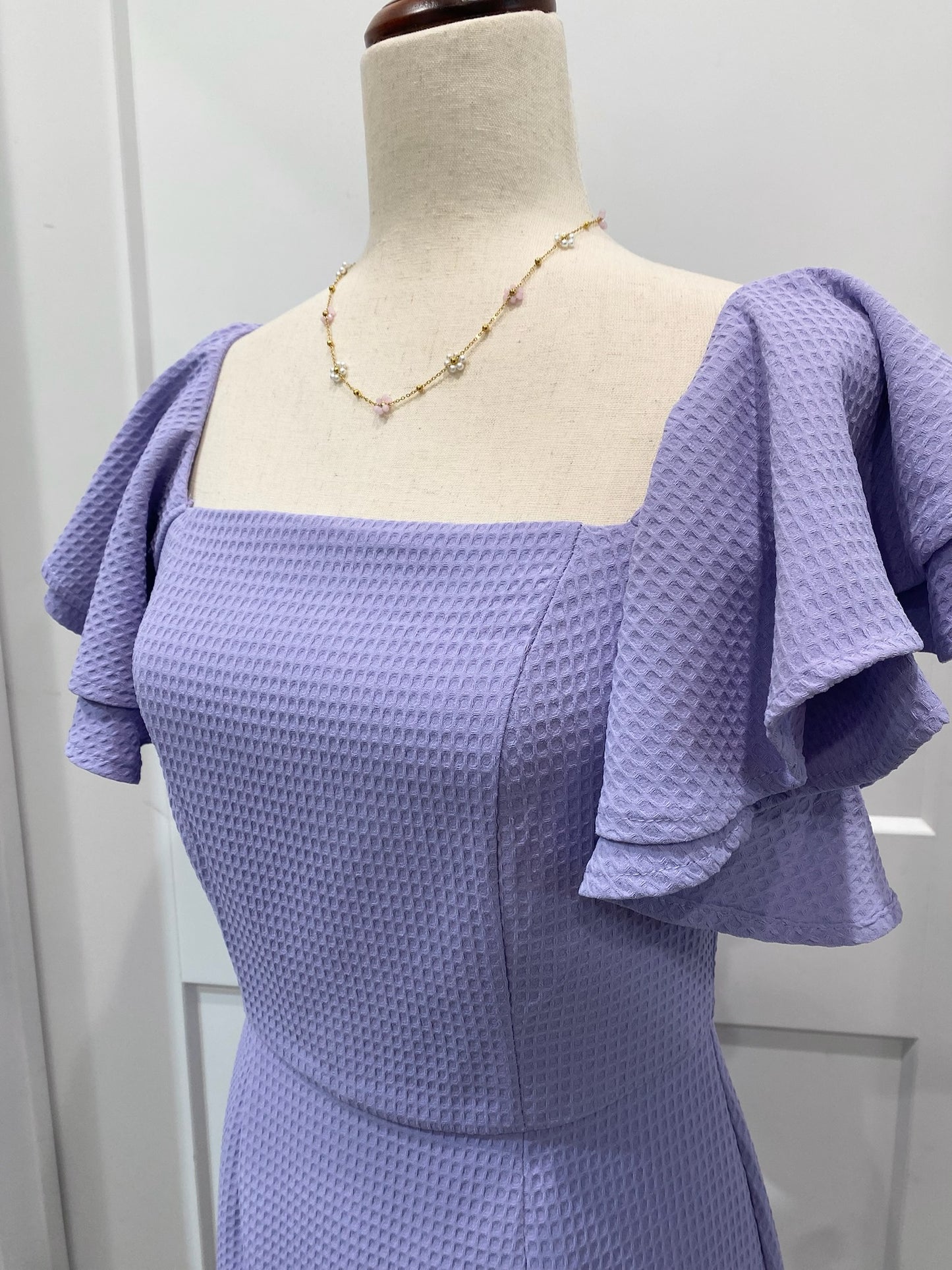 Lilac Double Ruffle Sleeve Dress