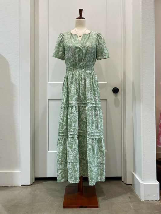 Sage Floral Print Maxi Dress