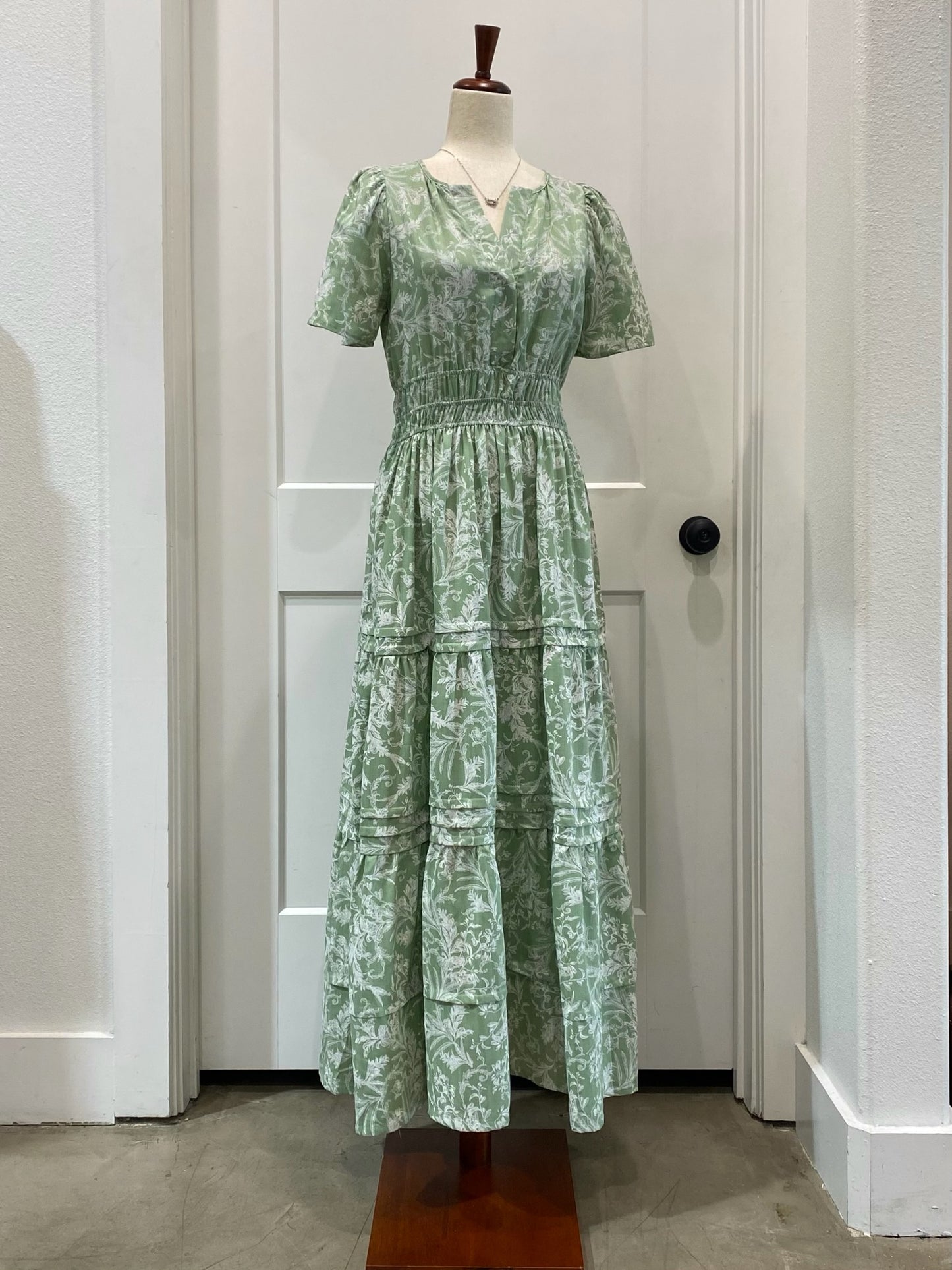 Sage Floral Print Maxi Dress