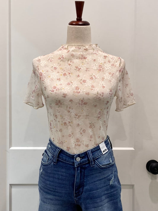 Turtleneck Mesh Lace Top
