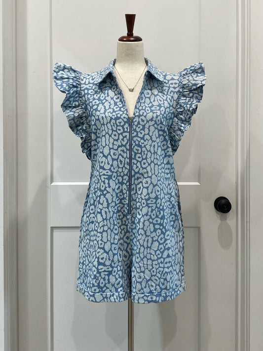 Leopard Print Denim Romper