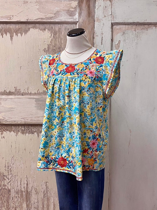 Teal Embroidered Top | S-3XL