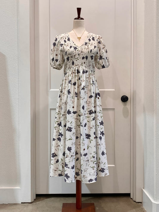 Smocking Bodice Tiered Midi Dress