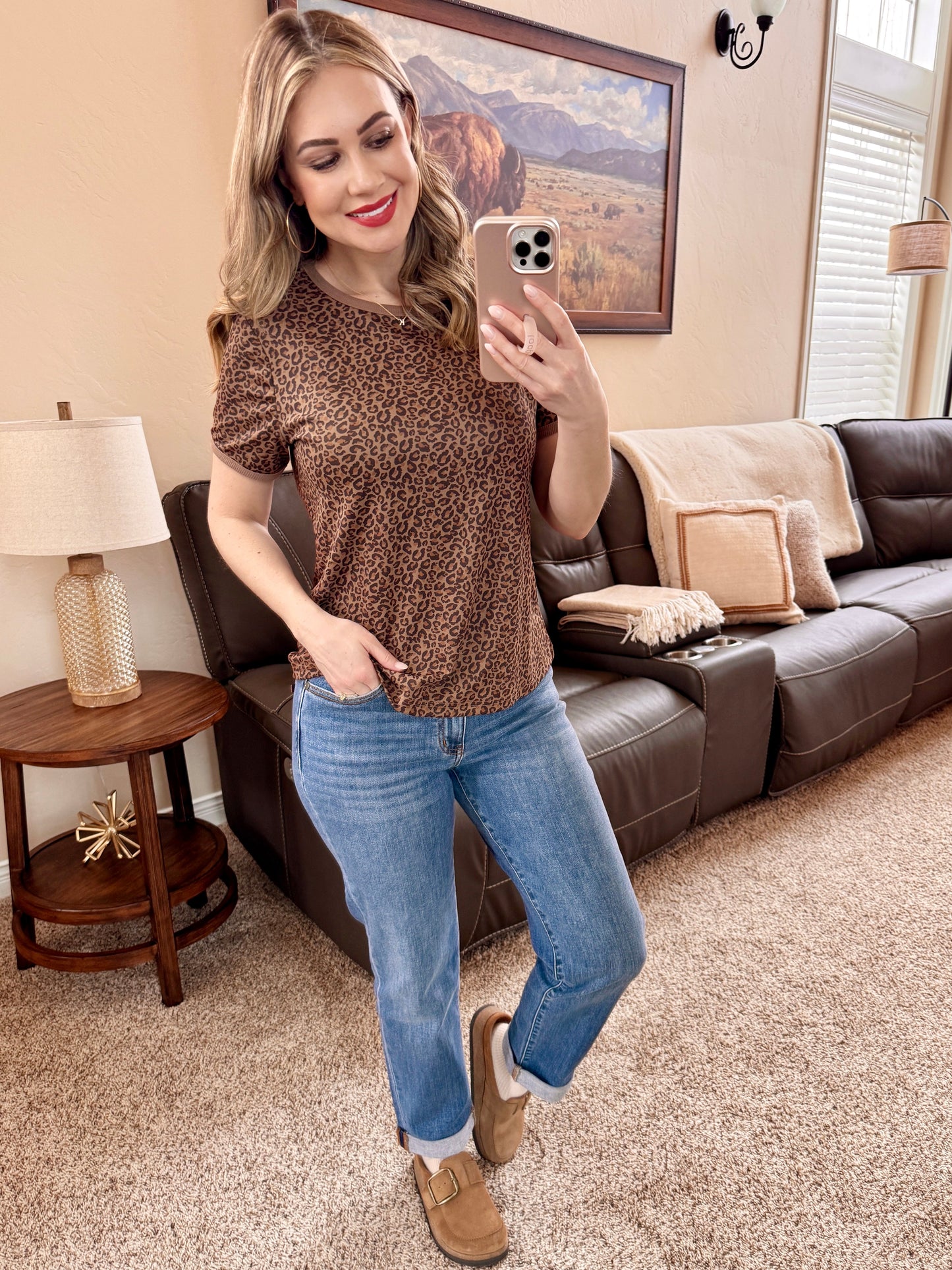 Leopard Print Crewneck Top