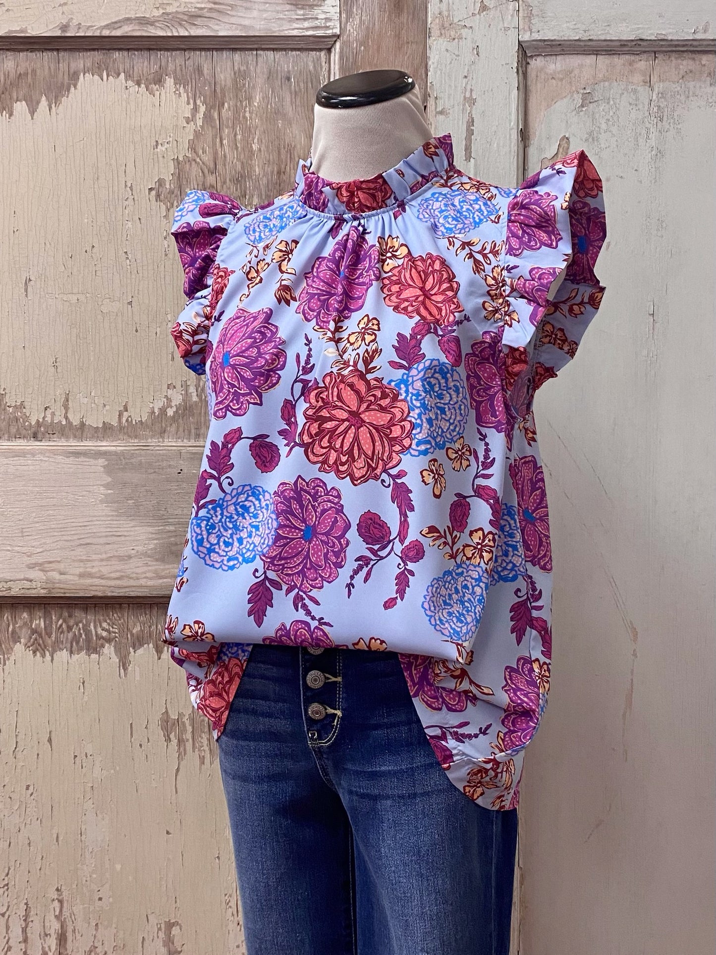 Floral Ruffle Neck Top
