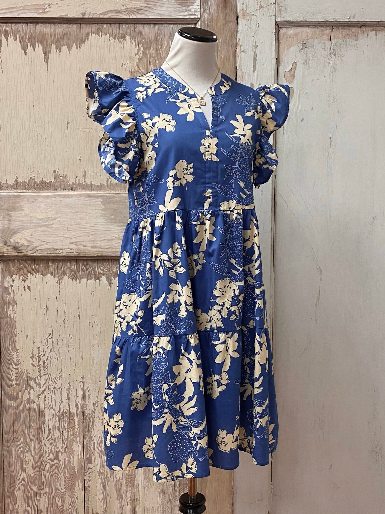 Floral Printed V-Neck Tiered Dress