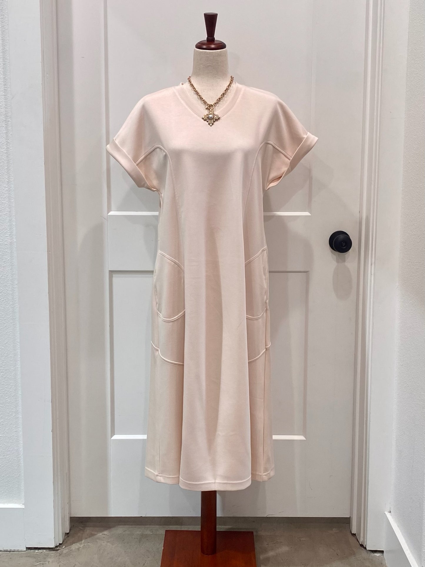 V Neck Shift Midi Dress