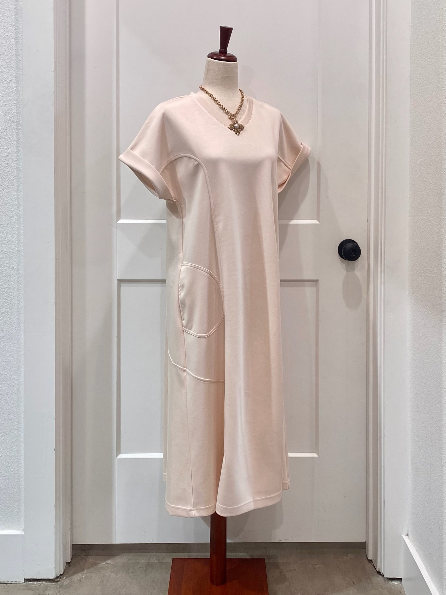 V Neck Shift Midi Dress