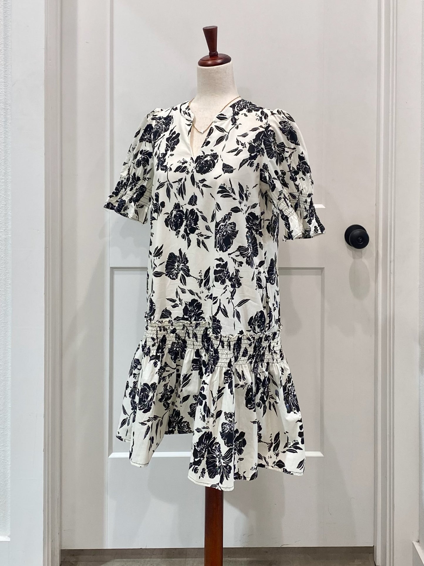 Smocked Sleeve Floral Dress