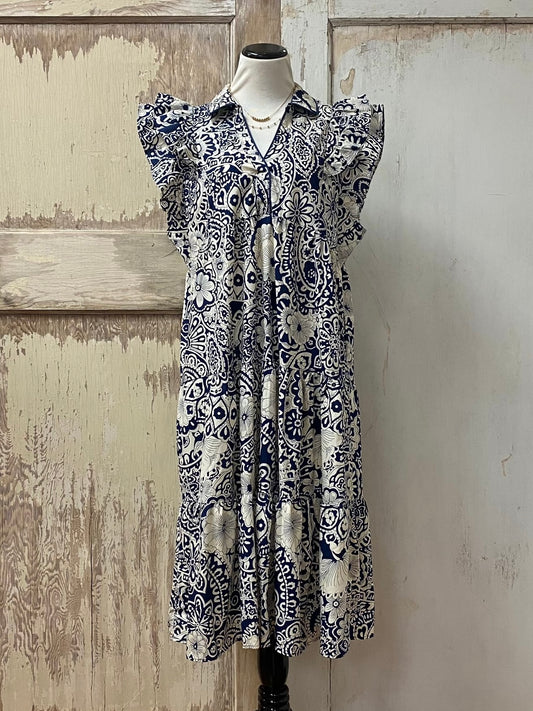Two-tone Paisley Print Dress | XL-2XL