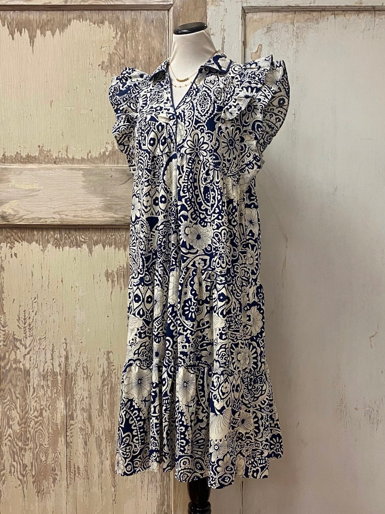 Two-tone Paisley Print Dress | XL-2XL