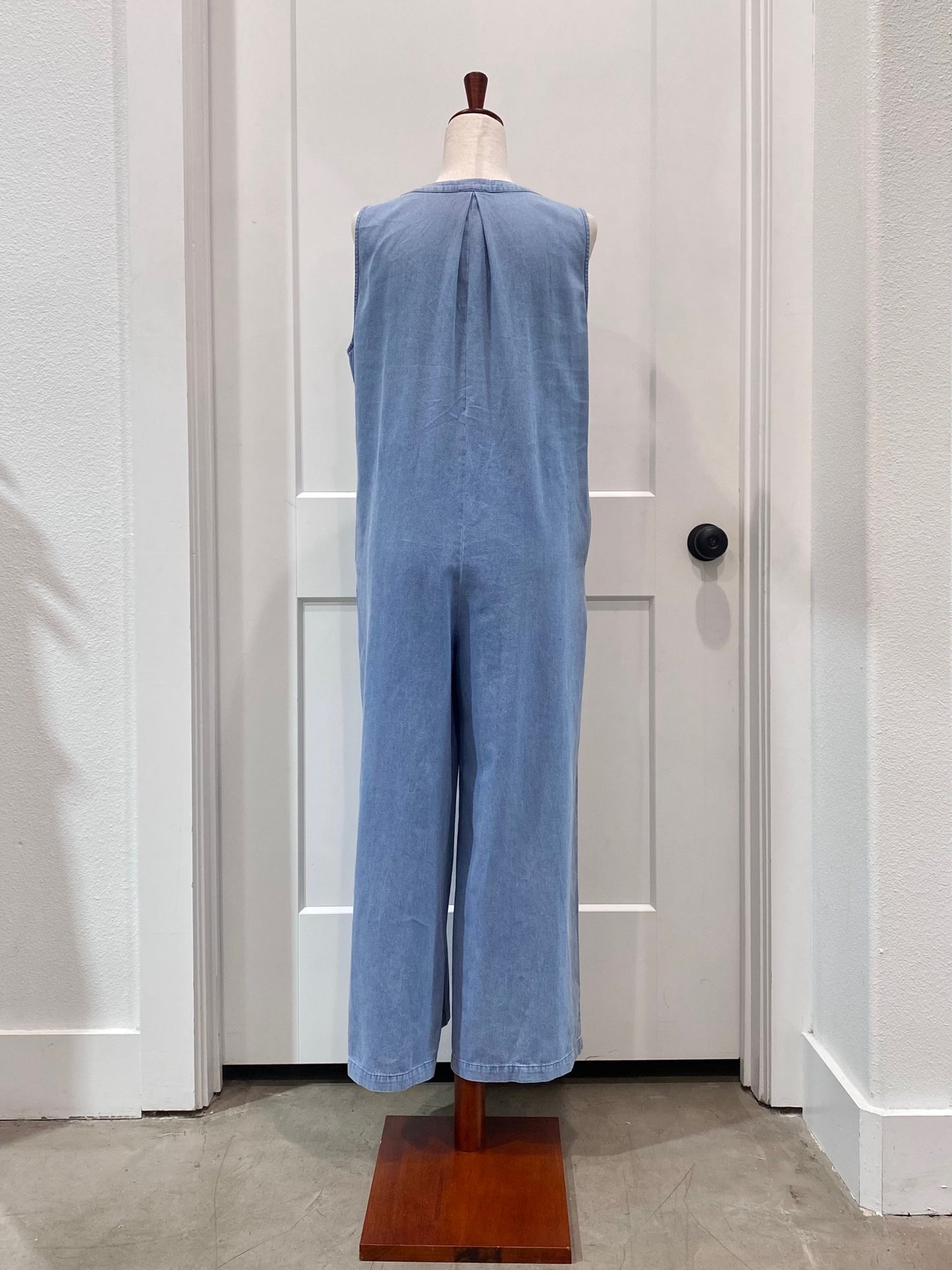 Pintuck Wide Leg Denim Jumpsuit
