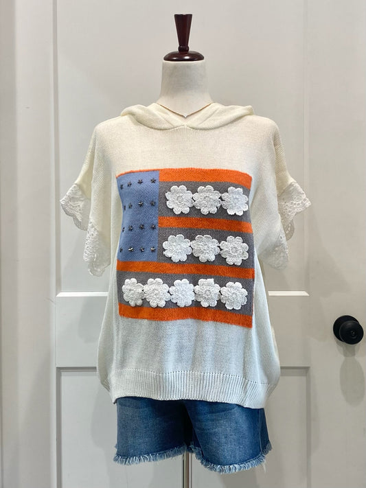 American Flag Hoodie Top