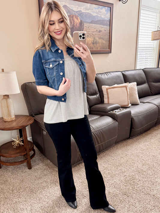 Puff Short Sleeve Denim Jacket By Risen