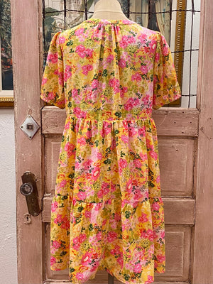 Flower Print Puff Sleeve Dress